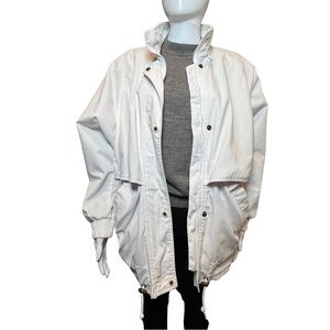 Vtg Towne by London Fog White Utility Jacket Women Sz S Zip/Snap Drawcord Hem